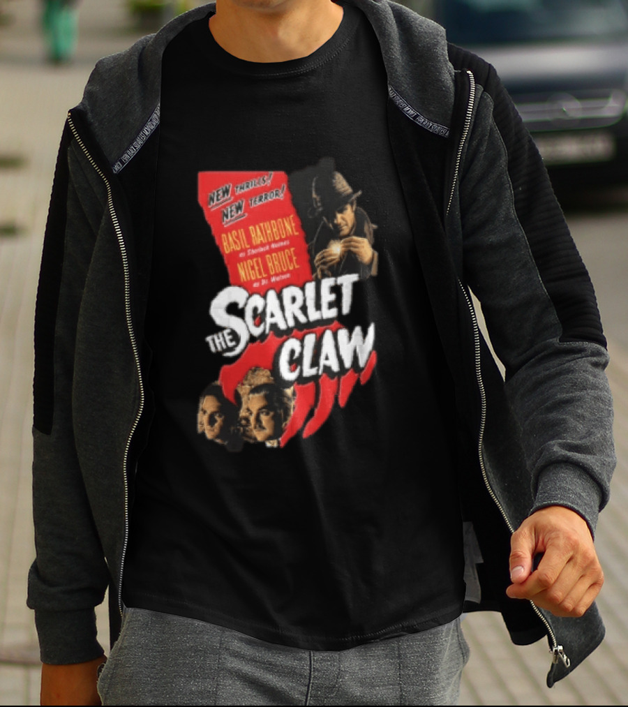 New Thrills New Terror Basil Rathbone Sherlock Holmes Nigel Bruce Dr Watson The Scarlet Claw T-Shirt