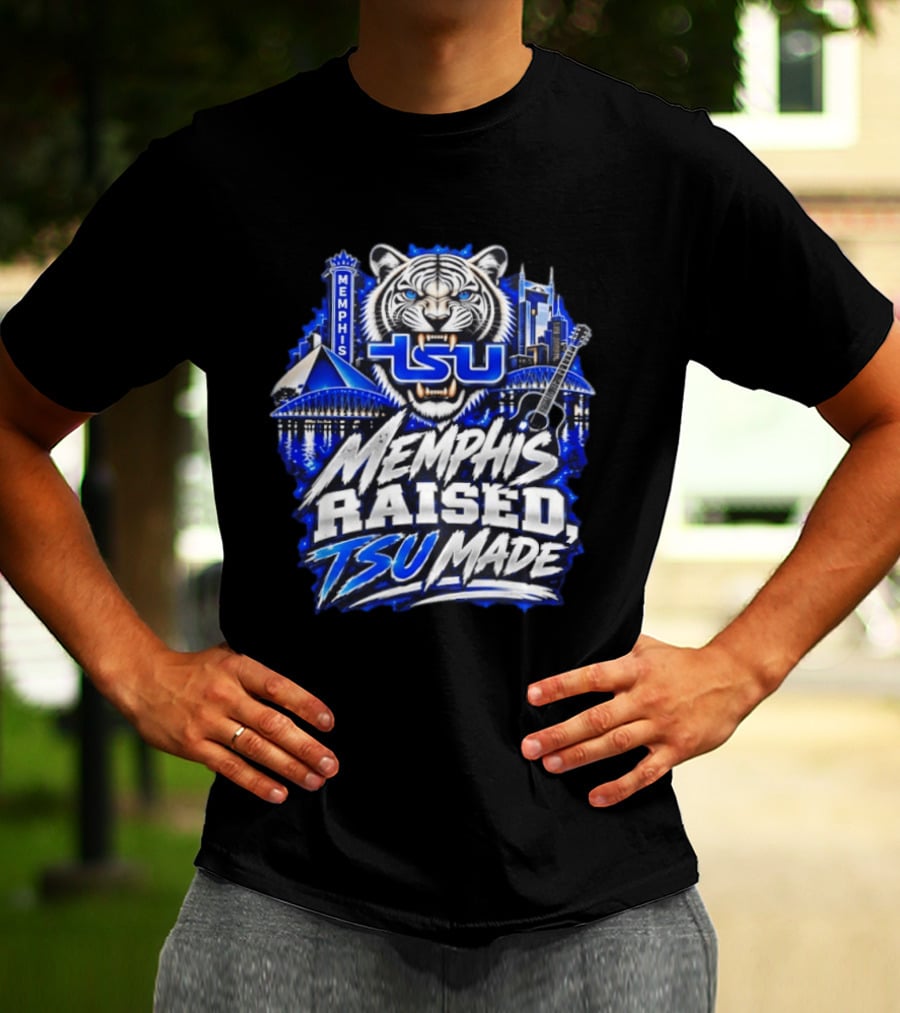 Memphis Raised TSU Made Tiger Skyline Guitar Blueprint T-Shirt