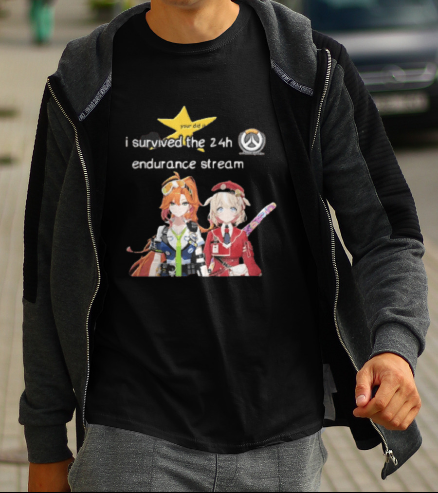 Over I Survived The 24h Endurance Stream Two Anime Girls T-Shirt