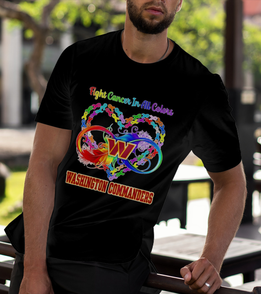 Washington Commanders Fight Cancer In All Colors Ribbon Heart T-Shirt