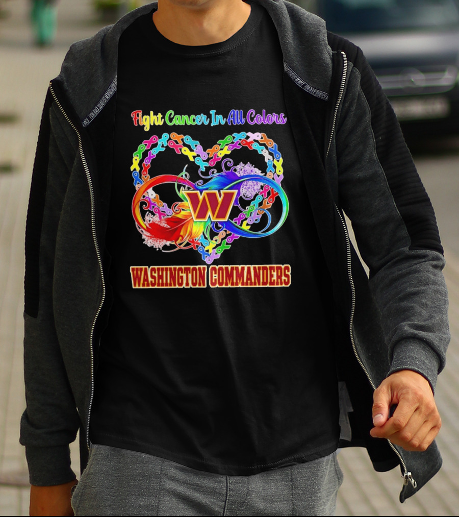 Washington Commanders Fight Cancer In All Colors Ribbon Heart T-Shirt