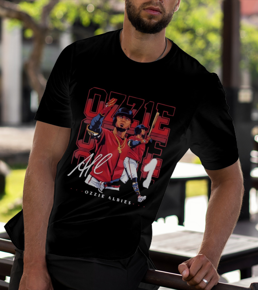 Atlanta Braves Ozzie Albies Signature Red Uniform T-Shirt