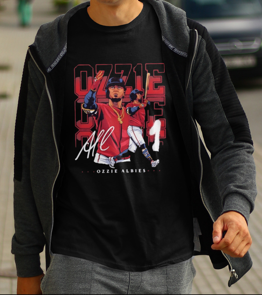 Atlanta Braves Ozzie Albies Signature Red Uniform T-Shirt