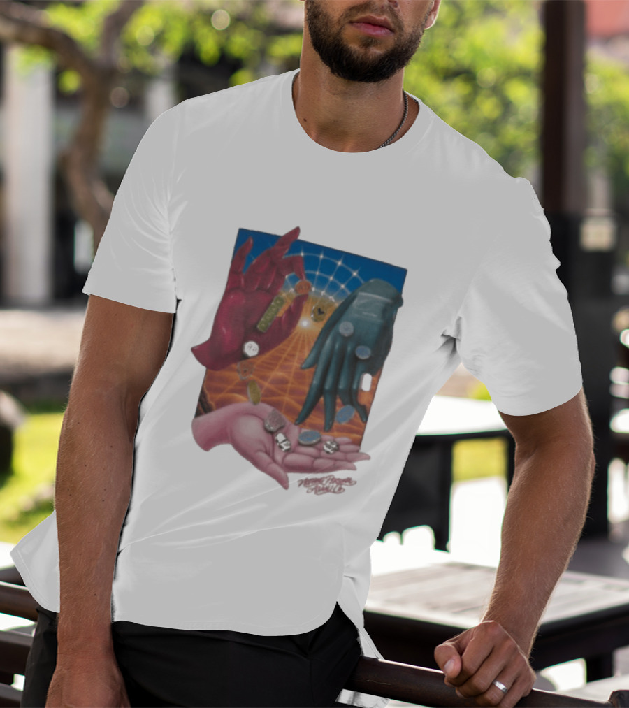 Nothing Personal X Asaali Surreal Hands With Coins And Geometric Grid T-Shirt