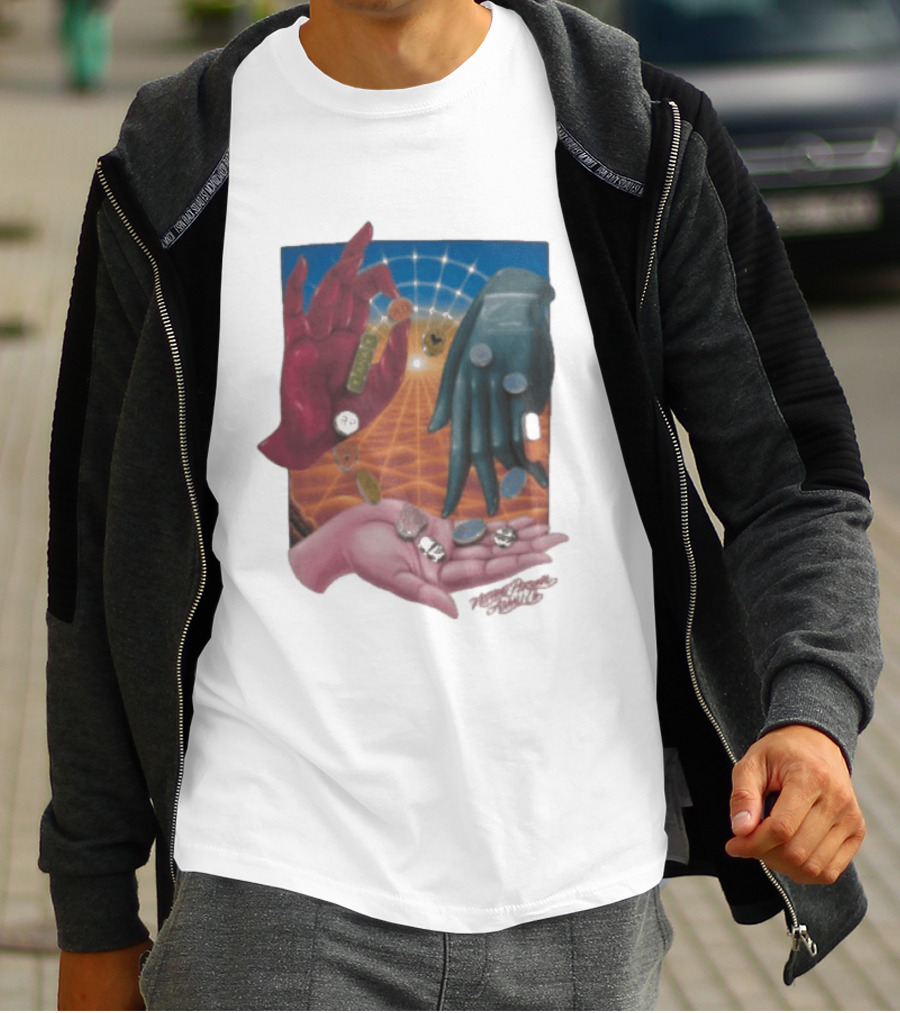 Nothing Personal X Asaali Surreal Hands With Coins And Geometric Grid T-Shirt