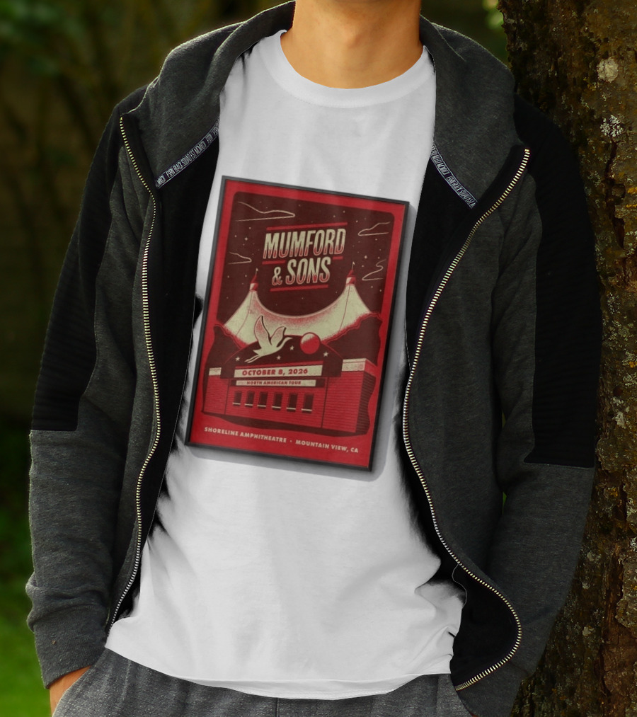 Mumford And Sons North American Tour Shoreline Amphitheatre Mountain View CA October 8 2026 Reprint T-Shirt