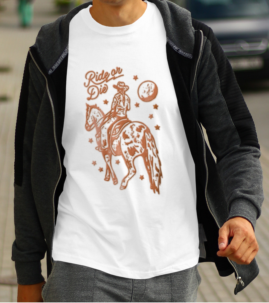 Ride Or Die Cowgirl Horse Under Stars And Moon T-Shirt