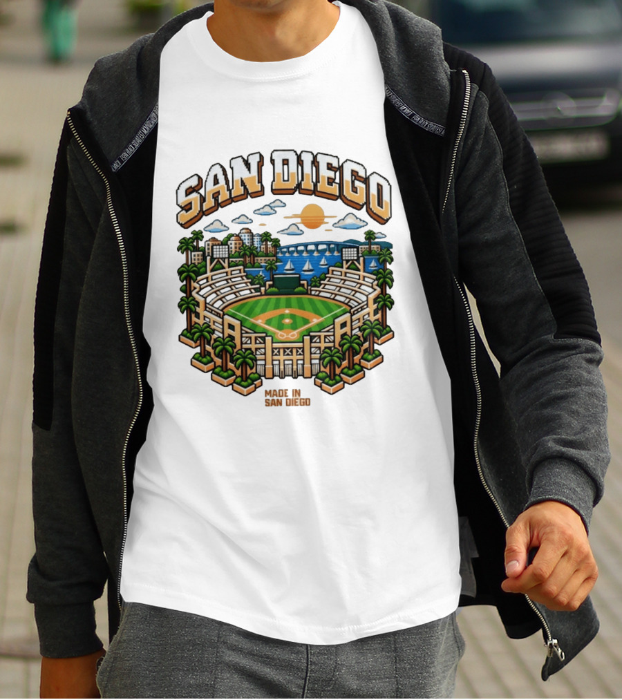 San Diego Pixel Art Petco Park Skyline Made In San Diego T-Shirt