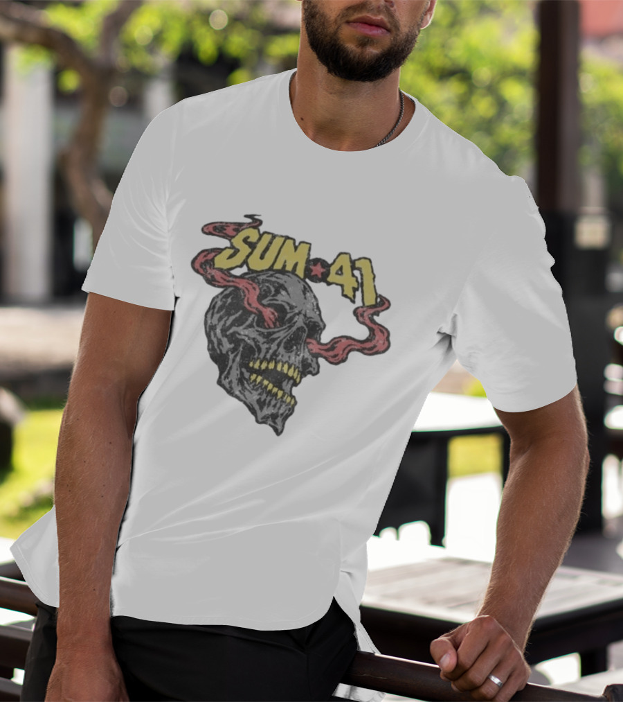 Sum 41 Skull 41 Star With Flaming Skeleton Head And Yellow Teeth T-Shirt