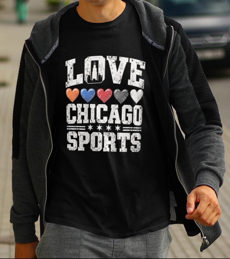 Love Chicago Sports Hearts Tower Stars T-Shirt