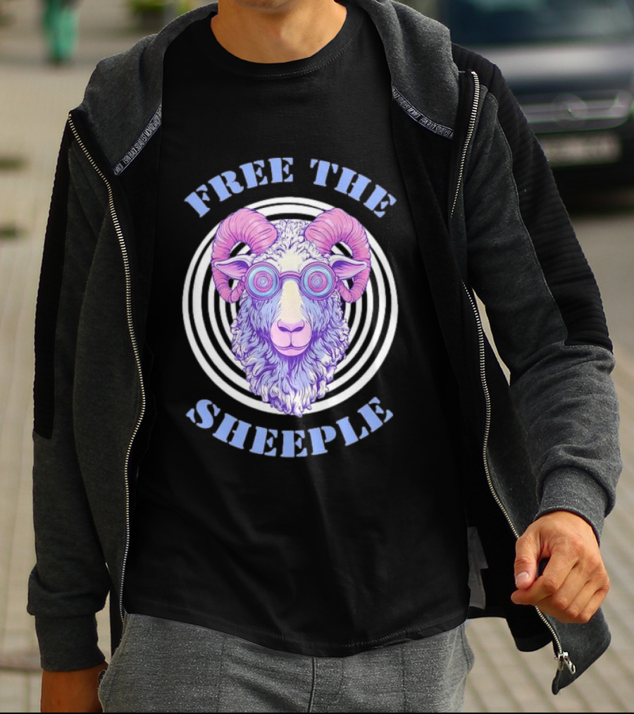 Free The Sheeple Trippy Ram With Glasses Psychedelic Hellwood T-Shirt