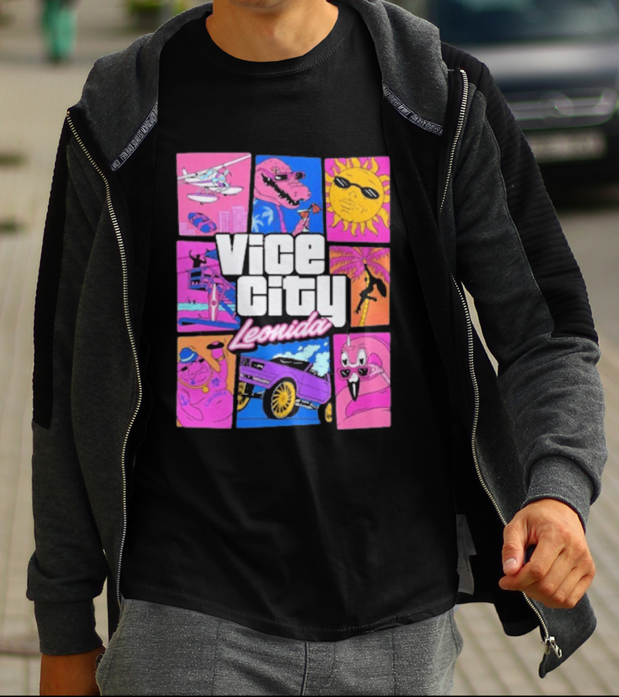 Vice City Leonida Sun Shades Crocodile Pink Car T-Shirt