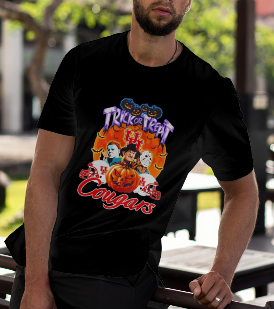 Houston Cougars Halloween Trick Or Treat Horror Characters 2026 T-Shirt
