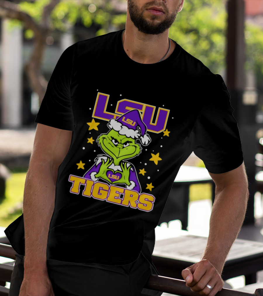 LSU Tigers Grinch Christmas Heart Hands T-Shirt