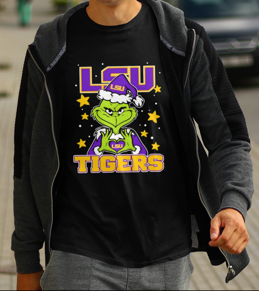 LSU Tigers Grinch Christmas Heart Hands T-Shirt