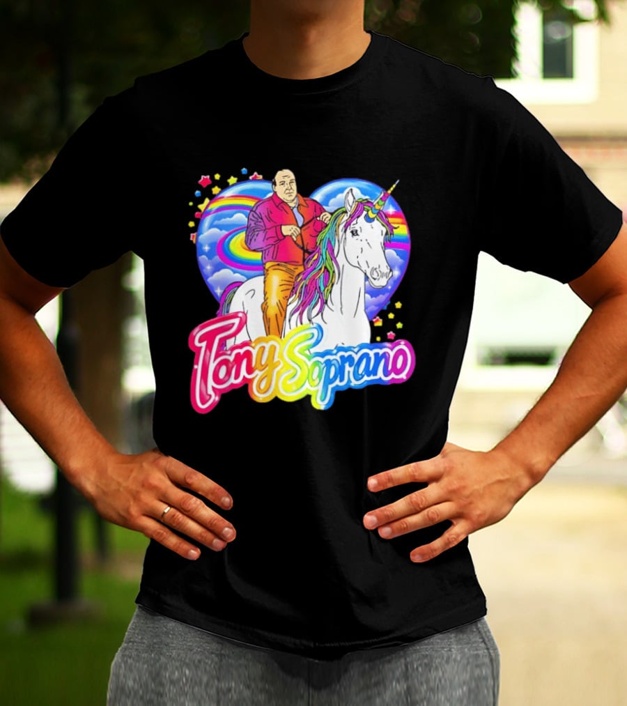 Tony Soprano Riding Rainbow Unicorn With Heart And Stars T-Shirt