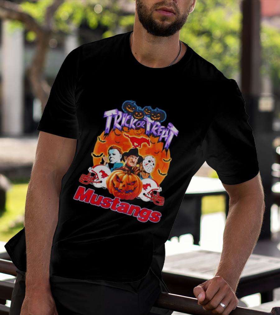Trick Or Treat Halloween Mustangs Horror Characters 2026 T-Shirt