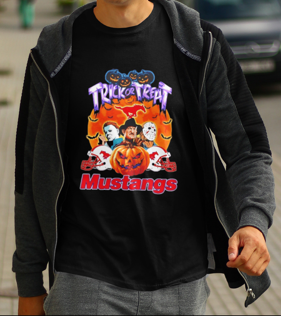 Trick Or Treat Halloween Mustangs Horror Characters 2026 T-Shirt
