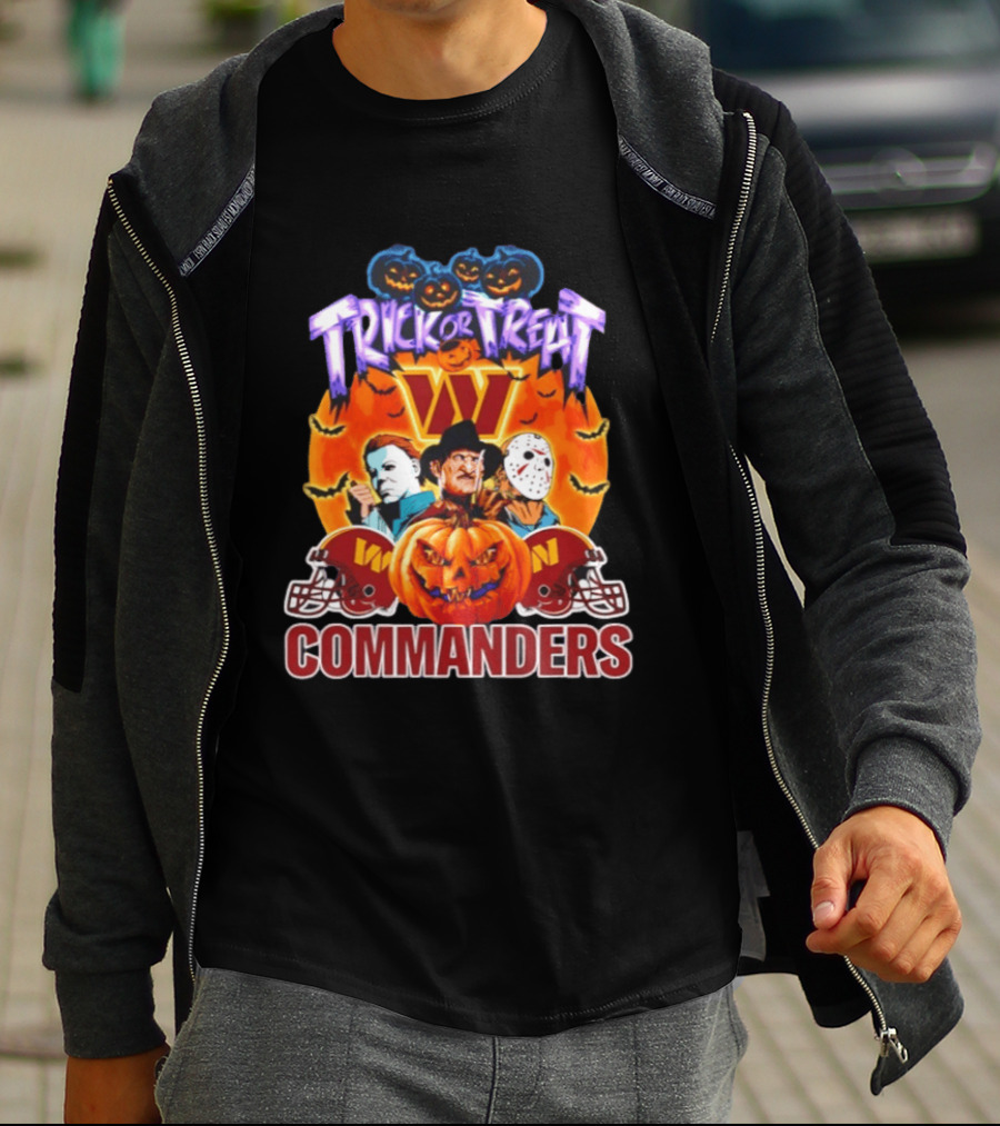 Washington Commanders Trick Or Treat Halloween 2026 Horror Characters T-Shirt