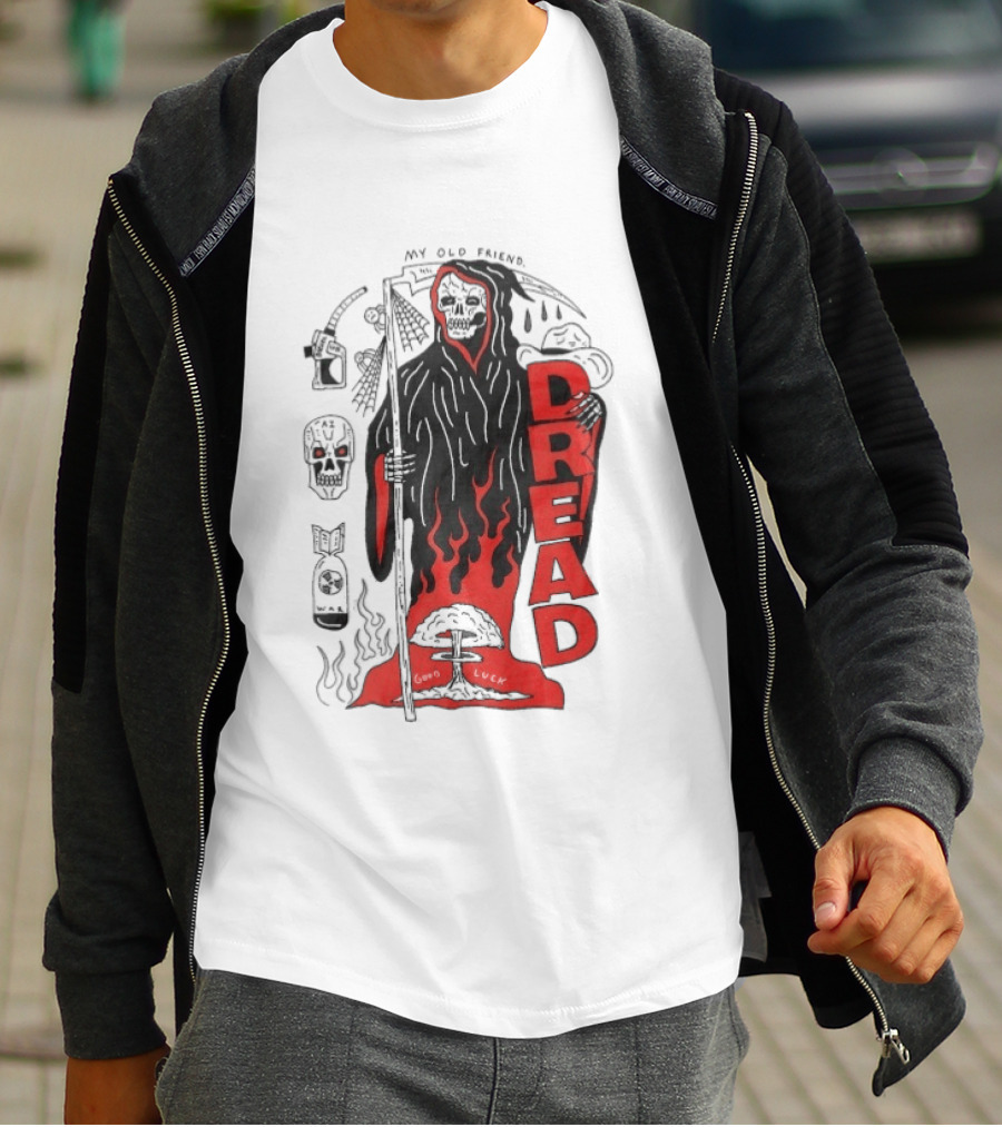 Dread My Old Friend Grim Reaper With Flames And Skull T-Shirt
