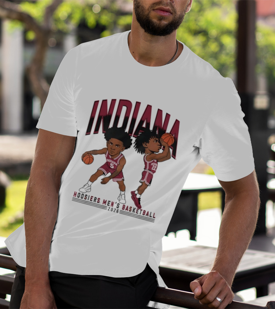 Indiana Hoosiers Men's Basketball 2026 Vintage Cartoon Players Dribbling And Shooting T-Shirt