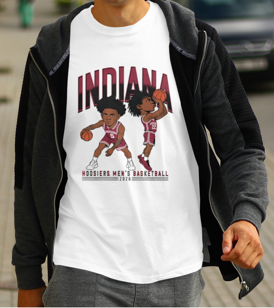 Indiana Hoosiers Men's Basketball 2026 Vintage Cartoon Players Dribbling And Shooting T-Shirt