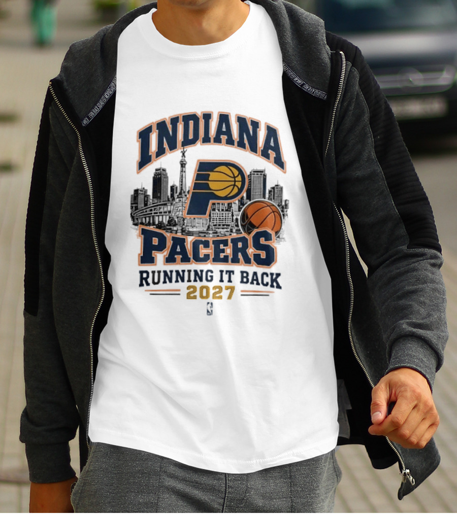 Indiana Pacers Running It Back 2027 NBA Basketball Skyline T-Shirt
