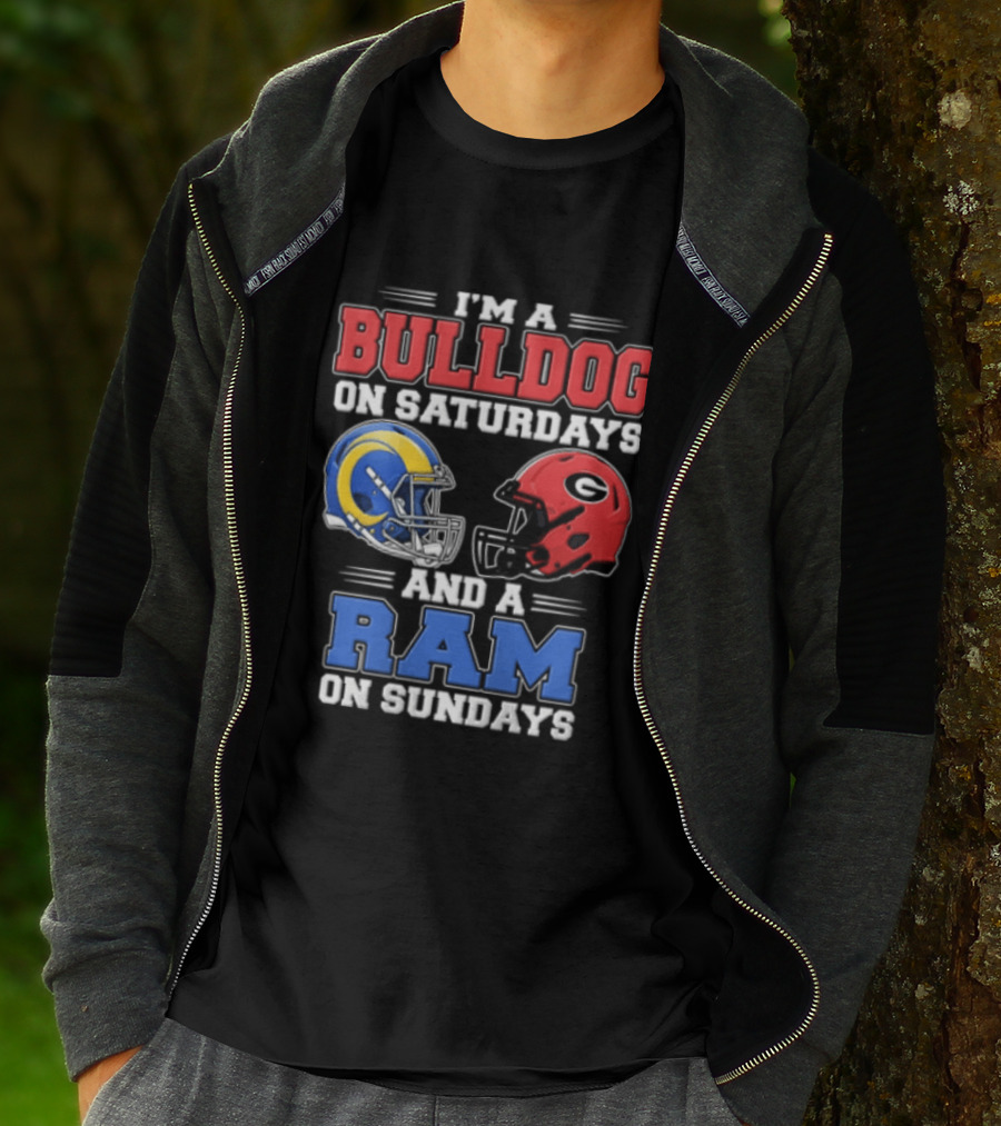 I'm A Bulldog On Saturdays And A Ram On Sundays Football Helmets T-Shirt