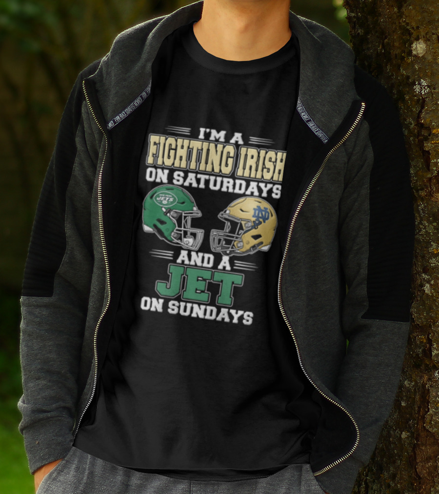 Fighting Irish Saturdays Jets Sundays Notre Dame Football NFL Fans T-Shirt