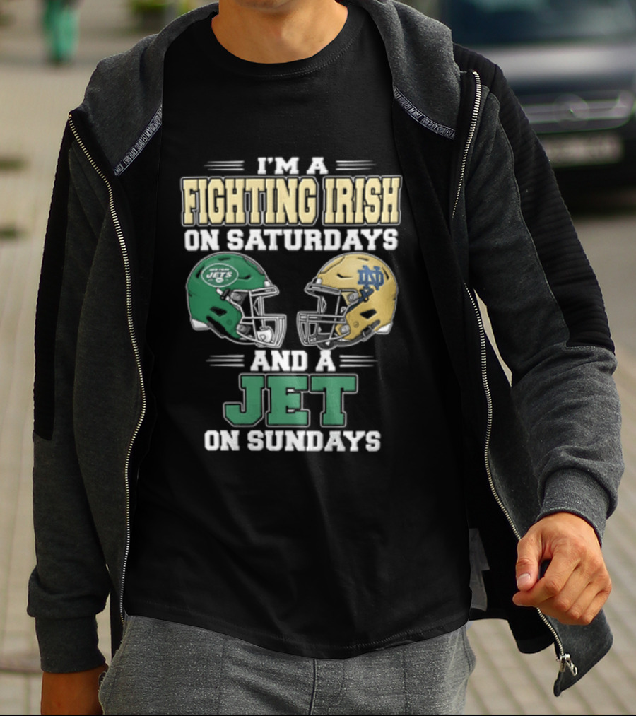Fighting Irish Saturdays Jets Sundays Notre Dame Football NFL Fans T-Shirt