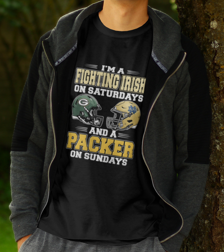 I'm A Fighting Irish On Saturdays And A Packer On Sundays Football Helmets T-Shirt