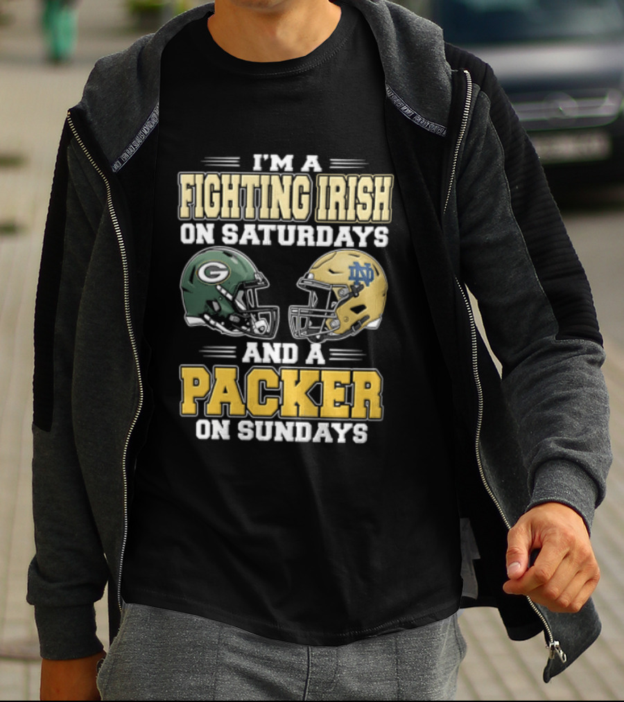 I'm A Fighting Irish On Saturdays And A Packer On Sundays Football Helmets T-Shirt