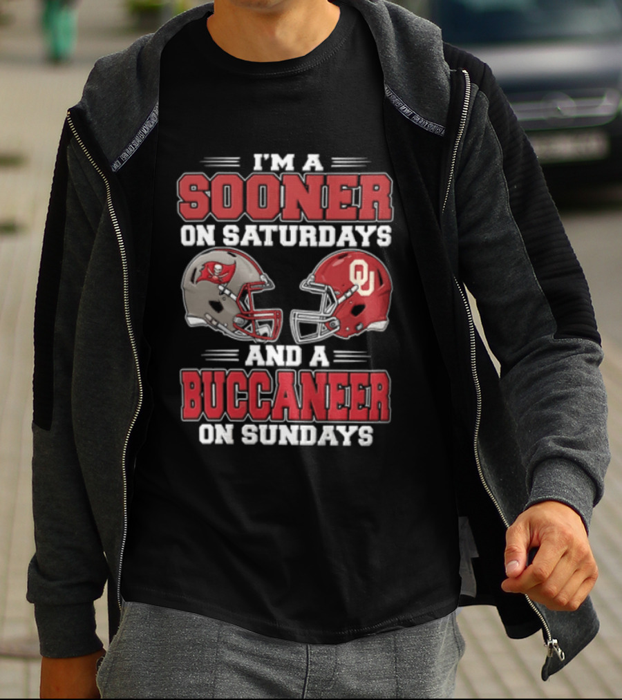I'm A Sooner On Saturdays And A Buccaneer On Sundays Football Helmets T-Shirt