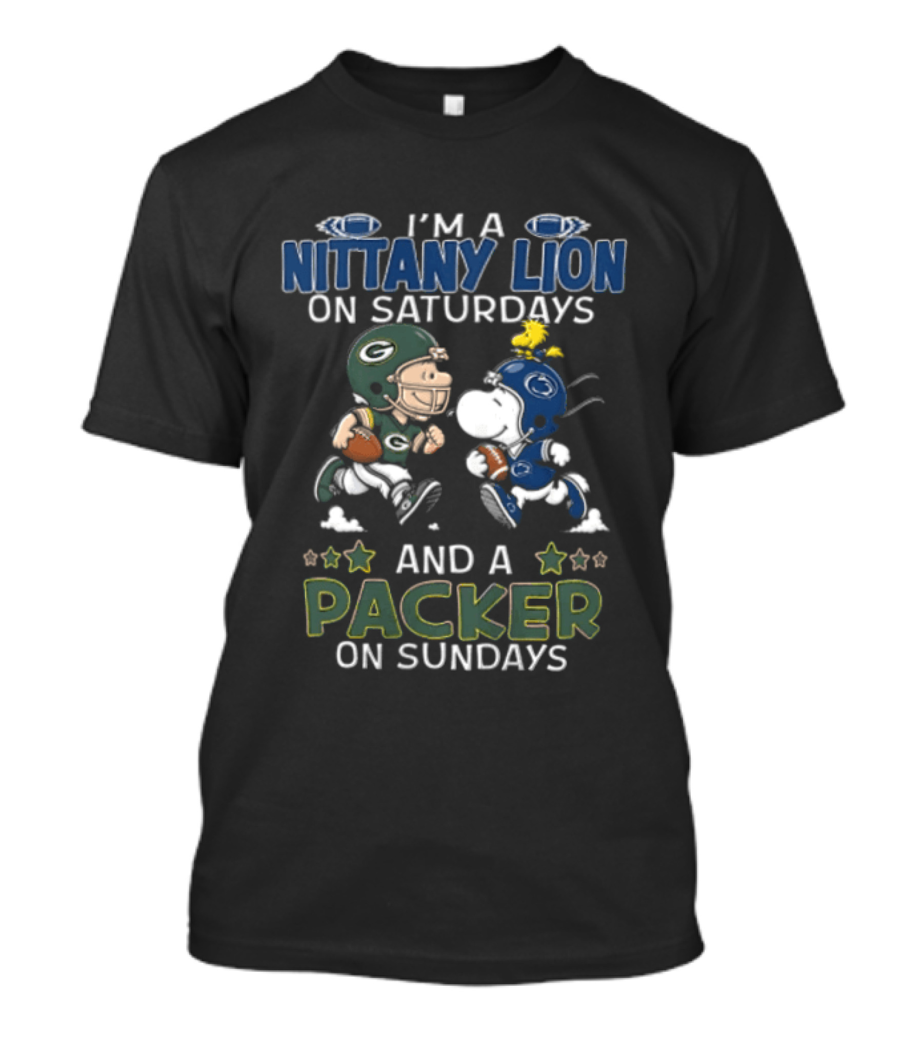 Peanuts Charlie Brown And Snoopy Nittany Lion Saturdays Packer Sundays T-Shirt