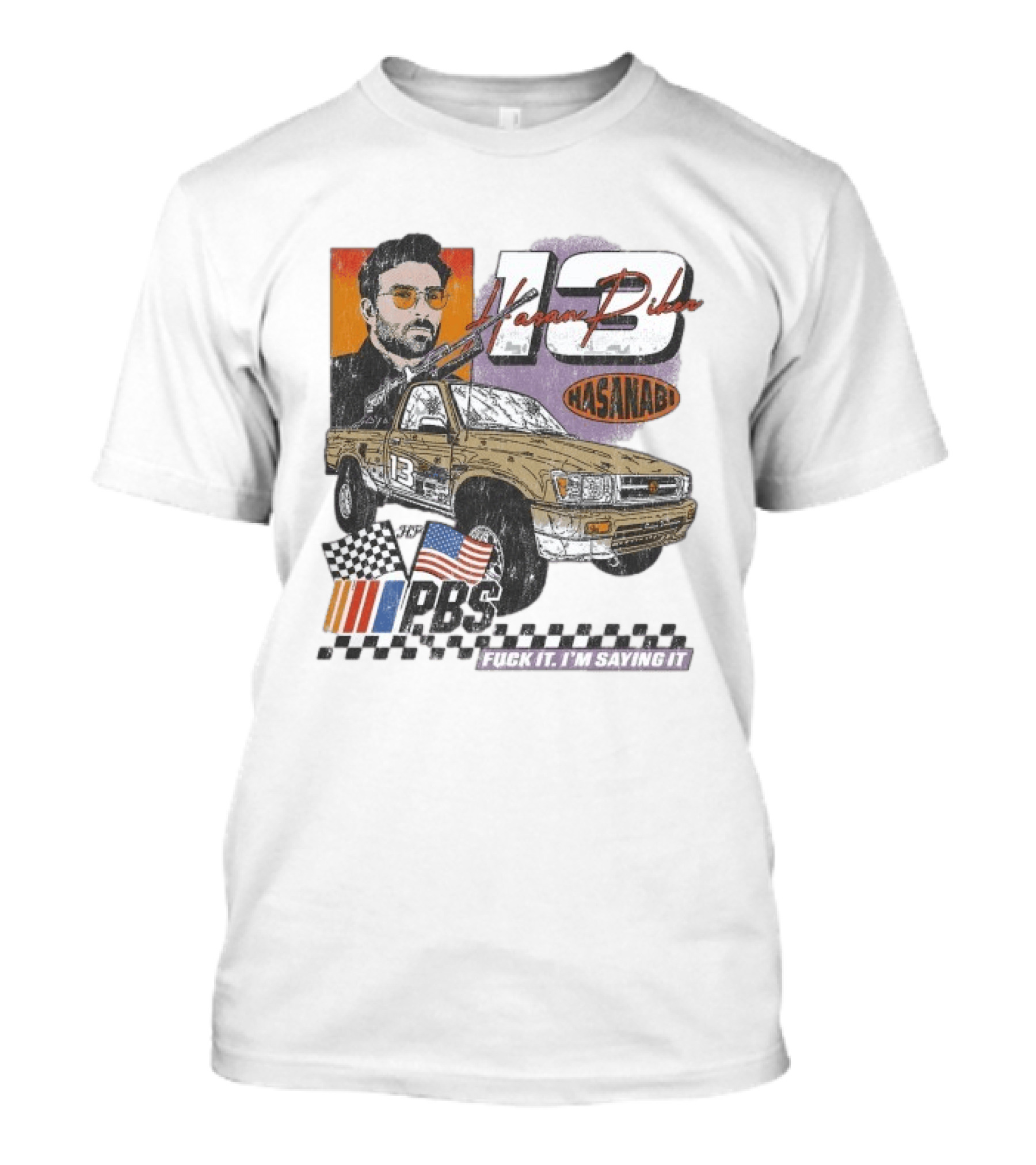 Hasan Piker Hasanabi 13 Racing Car Checkered Flag PRS USA Flag Comrade T-Shirt