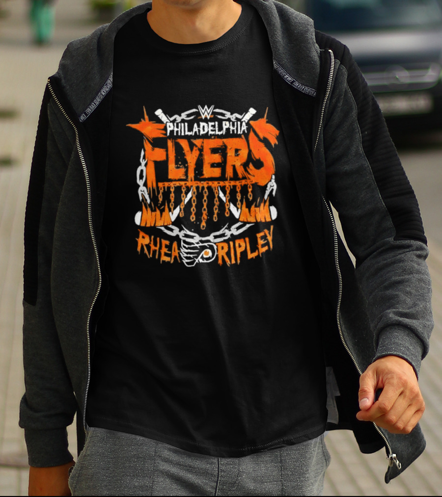 WWE Philadelphia Flyers Rhea Ripley Hockey Chains Flame T-Shirt