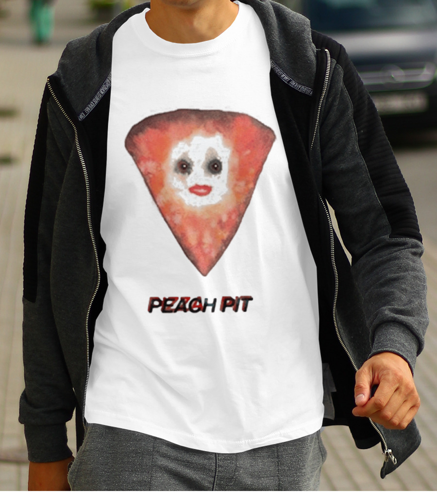 Peach Pit Pizza Slice Clown Face T-Shirt