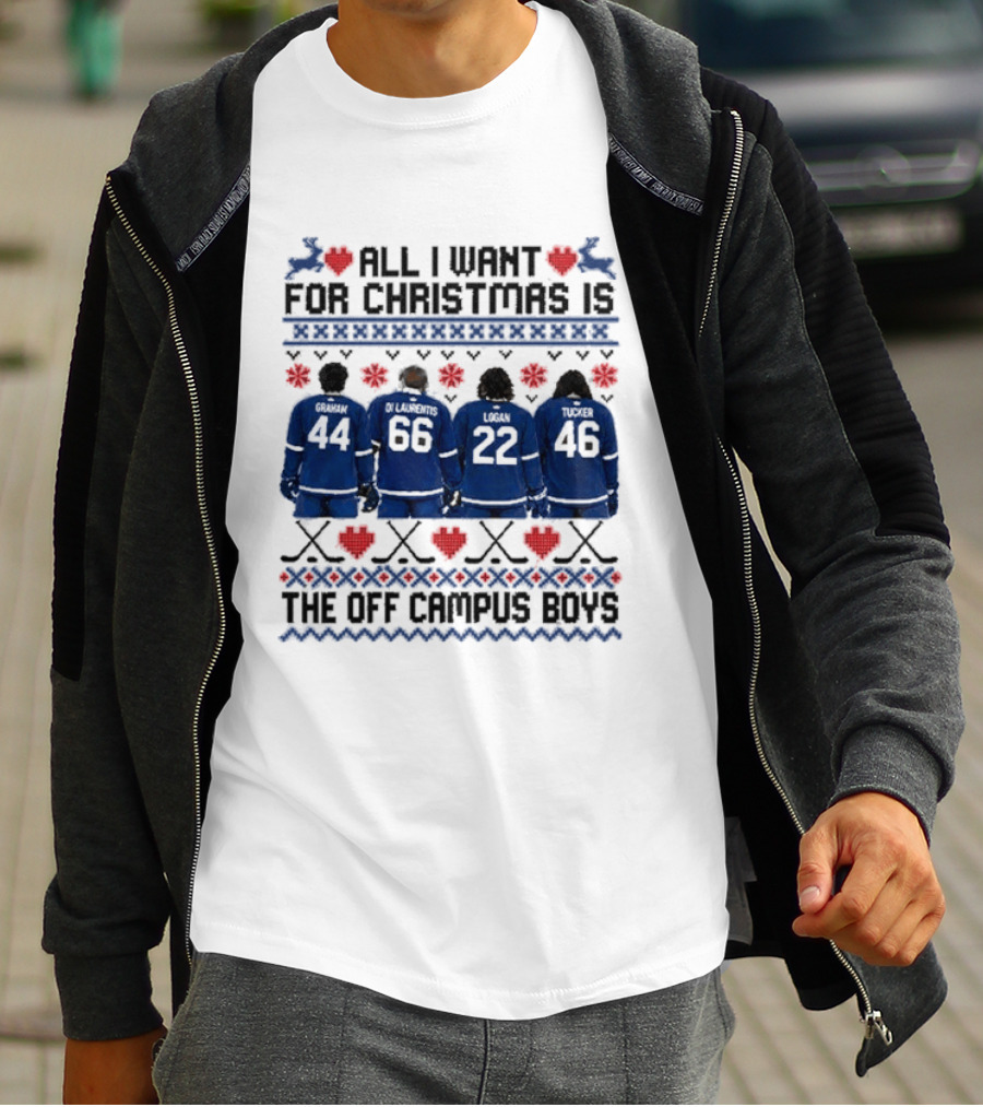 Toronto Maple Leafs All I Want For Christmas Is The Off Campus Boys Ugly Christmas Sweater T-Shirt