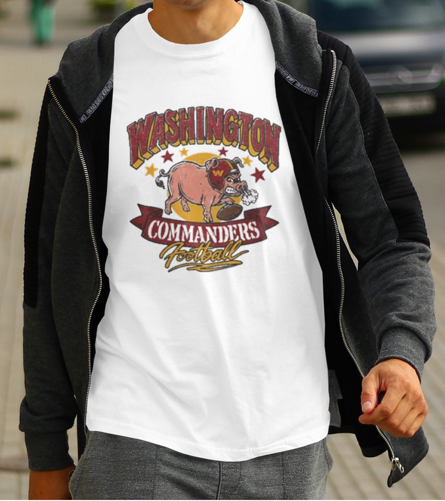 Washington Commanders Football Angry Pig Helmet Stars T-Shirt