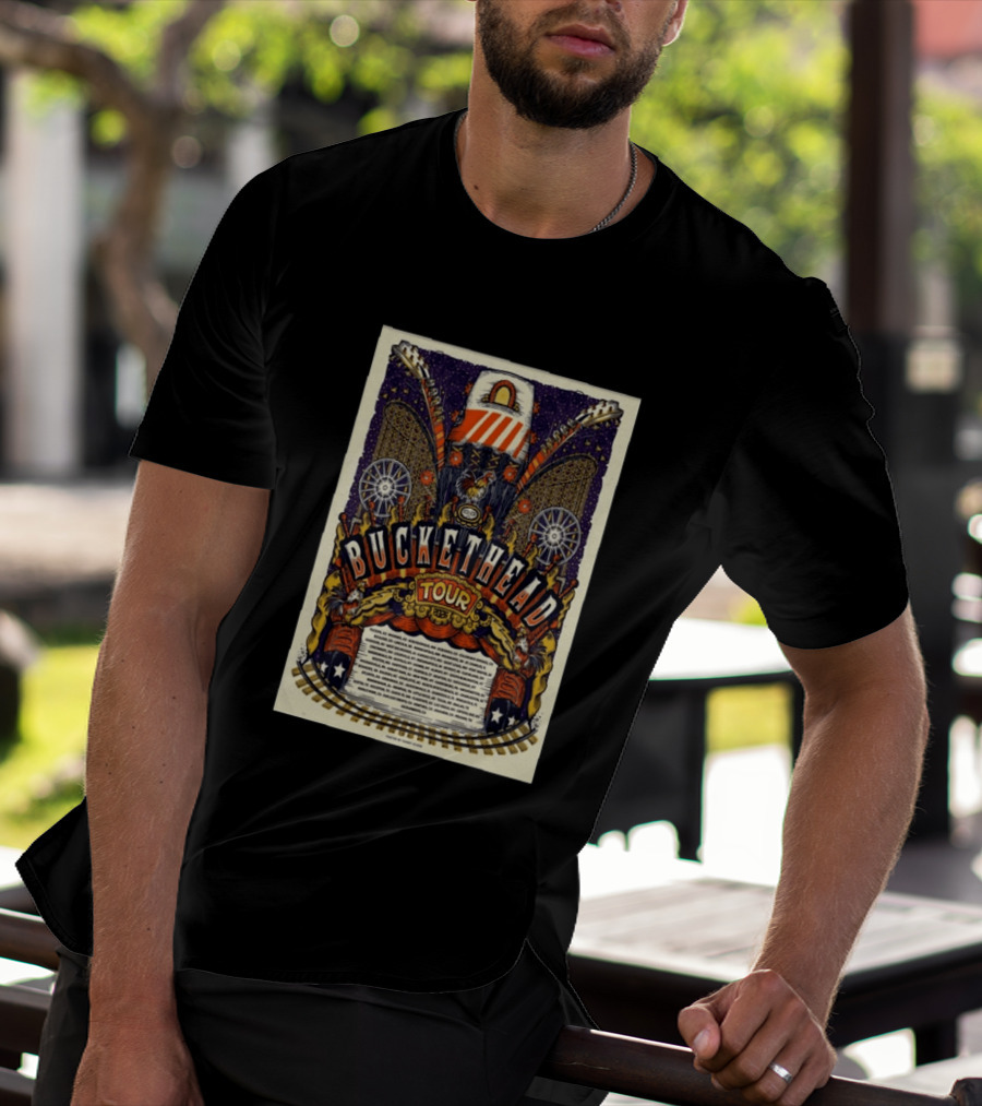 Buckethead 2026 Tour Psychedelic Rock Art With Guitars And Illustrations T-Shirt