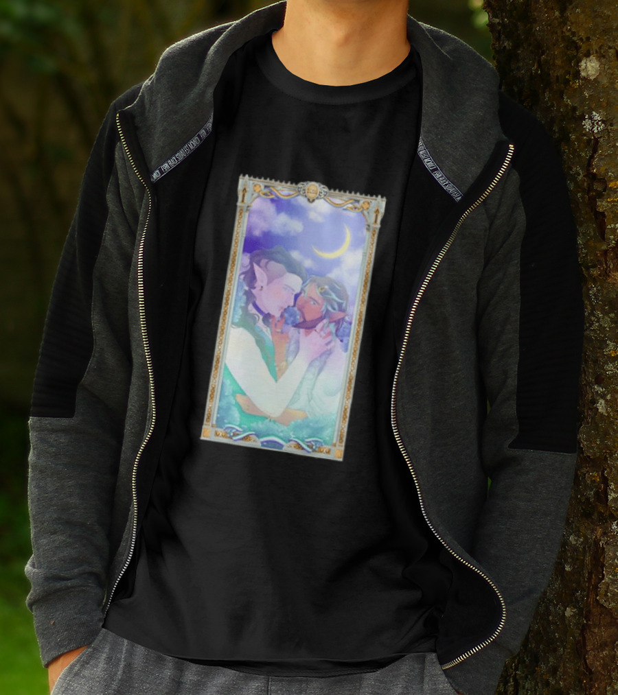 Fantasy Elf Couple 2026 Pride Moon Constellation Floral Romance T-Shirt