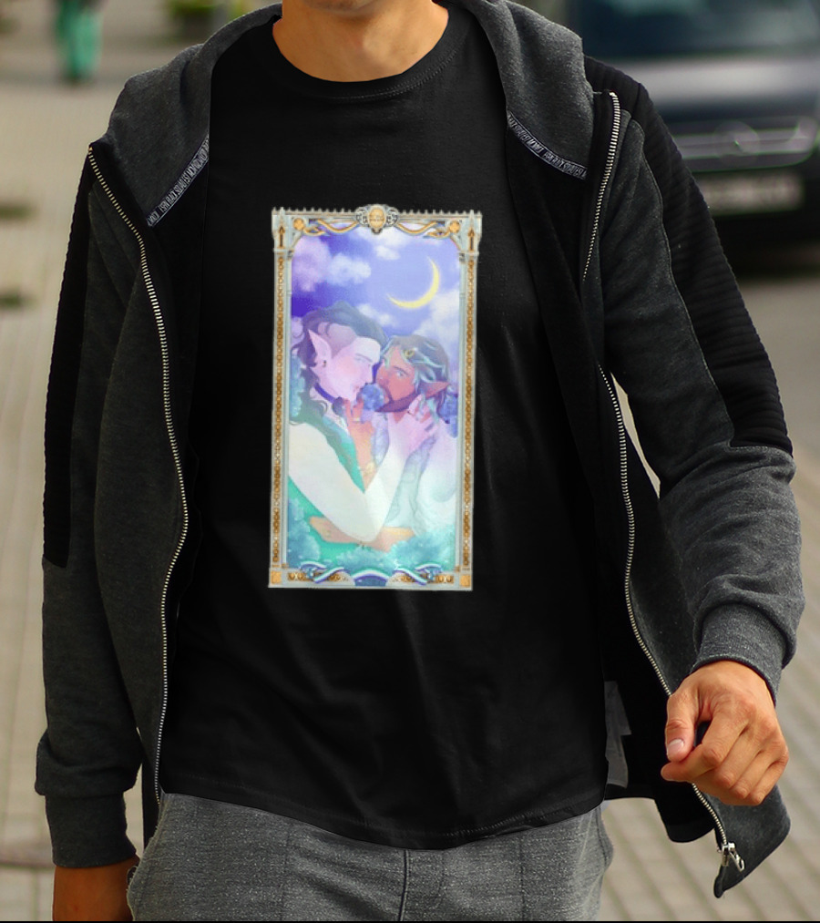 Fantasy Elf Couple 2026 Pride Moon Constellation Floral Romance T-Shirt