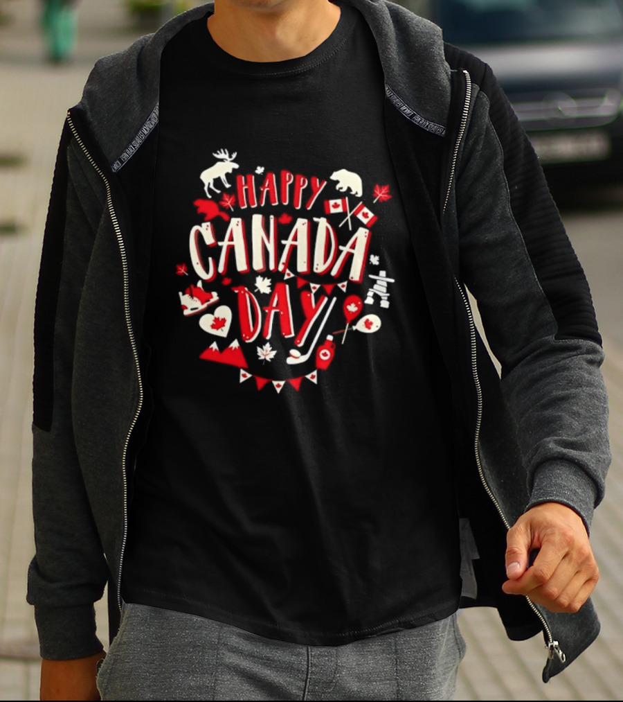 Happy Canada Day Moose Maple Leaf Flag Celebration T-Shirt