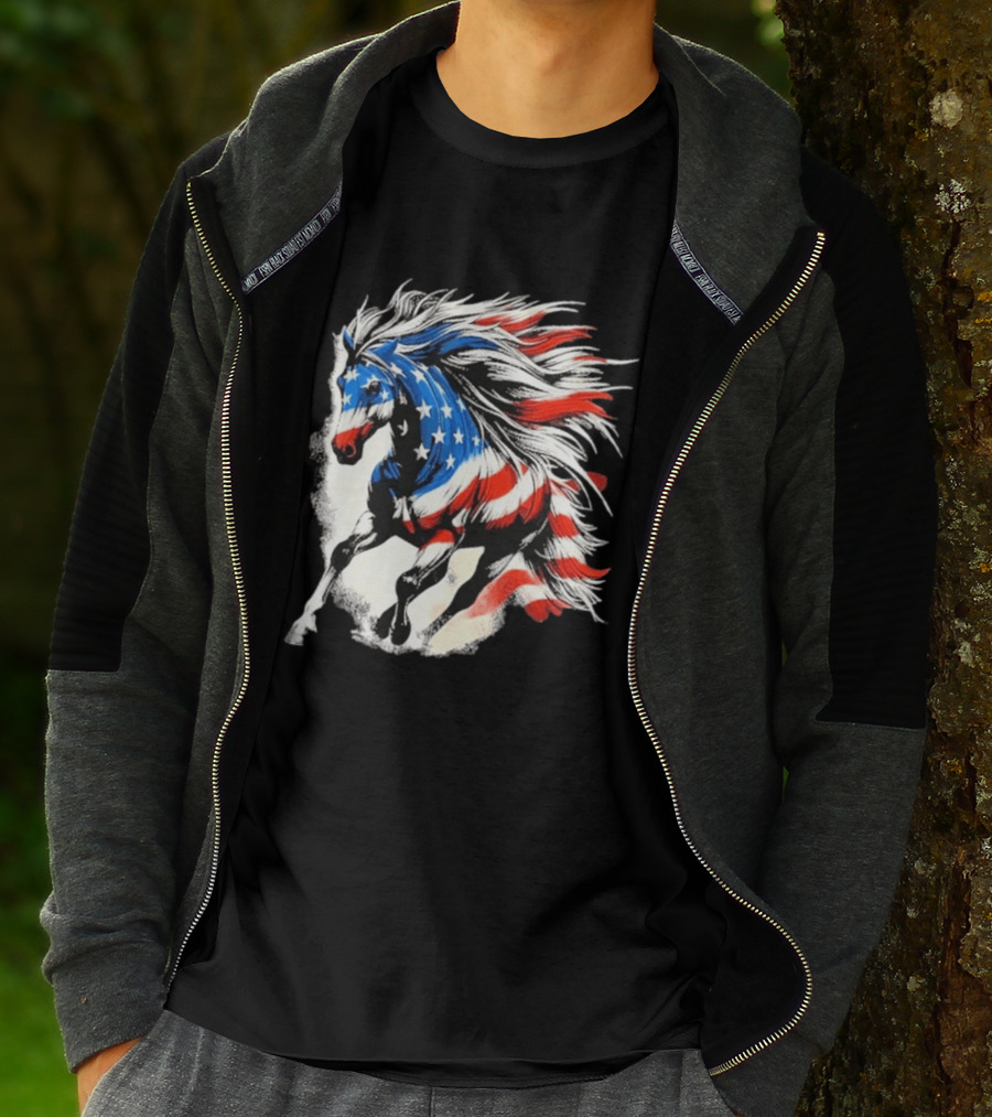 Patriotic Gallop Horse American Flag 4th Of July USA 2026 T-Shirt