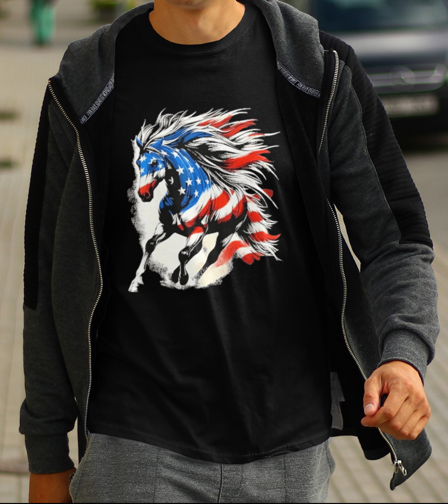 Patriotic Gallop Horse American Flag 4th Of July USA 2026 T-Shirt