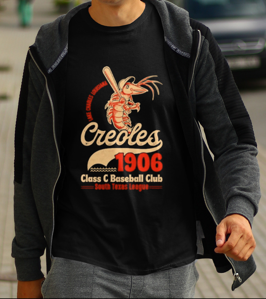 Lake Charles Louisiana Creoles 1906 Class C Baseball Club South Texas League Crawfish Baseball Bat T-Shirt