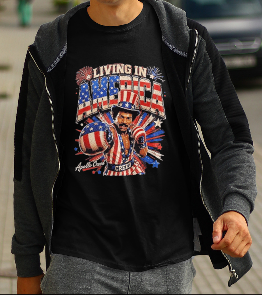 Living In America Apollo Creed 4th Of July Patriotic Boxing Event T-Shirt