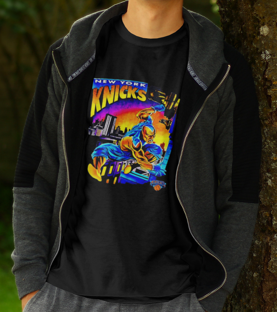 New York Knicks Superhero Action Skyline Scene T-Shirt