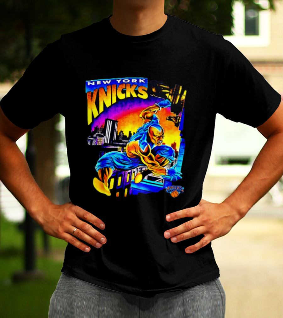 New York Knicks Superhero Action Skyline Scene T-Shirt