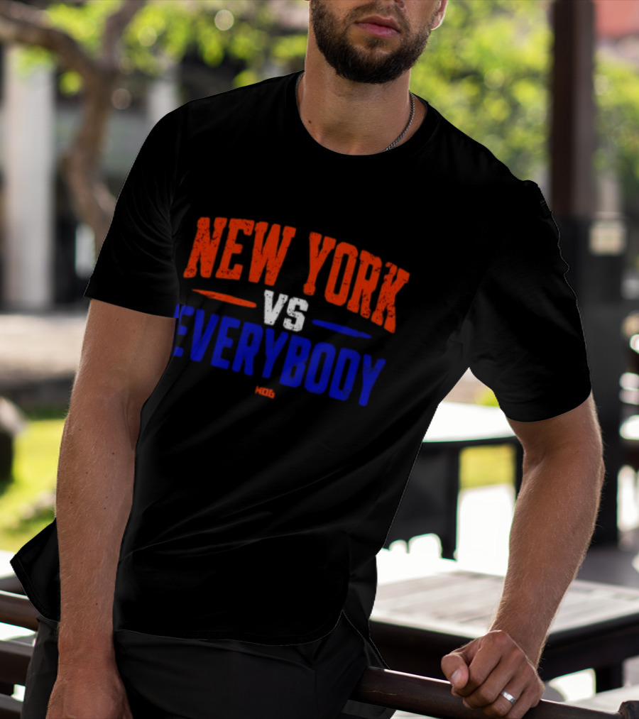 New York Vs Everybody Bold Red White Blue Distressed T-Shirt